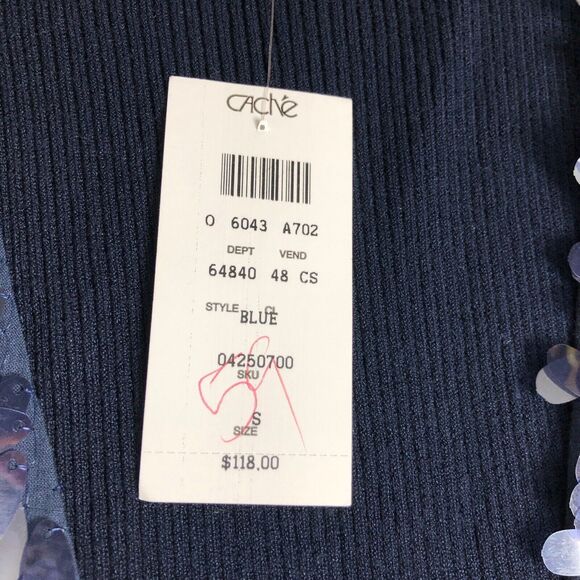 Cache Cardigan Vest Womens S Blue Sequined Sleeveless Open Ribbed Career Chic - Picture 3 of 12